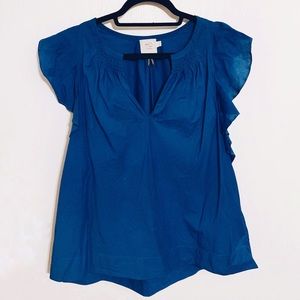 Anthropologie Cerulean Blue Flutter Sleeve Top